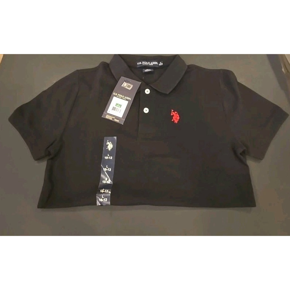 US Polo Assn Polo Shirt Boy's Size L 10-12 Black Red Logo Short Sleeve NWT (D47)